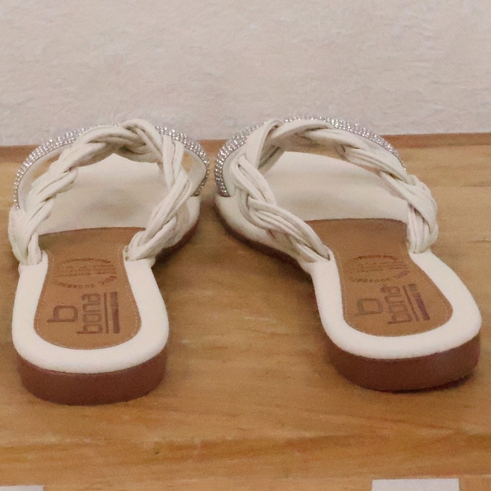 Braided Rhinestone Slide Sandals Womens Size 40 US 9 Faux Leather Bridal Sparkle - Picture 4 of 8